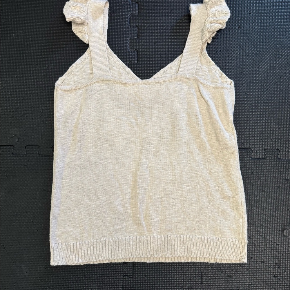 LOFT Cream Ruffled Flutter Sleeve Tank Top - Picture 2 of 6